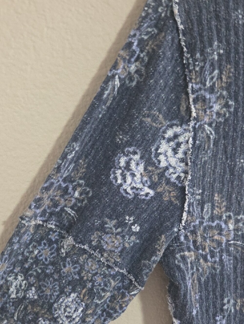 We The Free Vintage Blue Floral Ribbed Long-Sleeve Tee - Picture 7 of 8